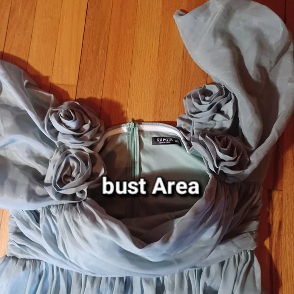 Green Maxi Pl Maternity Dress Puff Sleeves RosesGathering Check Measurements - Picture 4 of 15